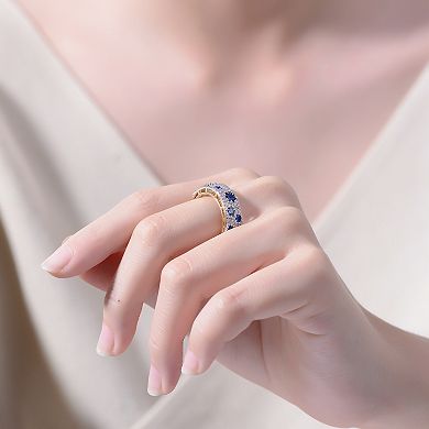 Two Tone Sterling Silver Blue & White Cubic Zirconia Cocktail Ring