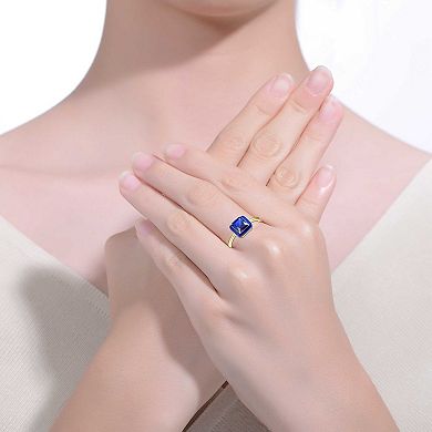 14k Gold Over Silver with Blue Cubic Zirconia & Blue Enamel Halo Ring