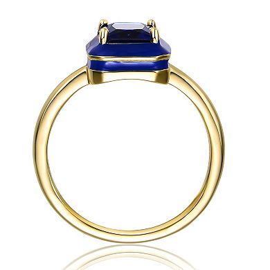 14k Gold Over Silver with Blue Cubic Zirconia & Blue Enamel Halo Ring