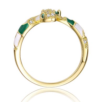 14k Gold Over Silver Green & Clear Cubic Zirconia Coiled Snake Bypass Ring