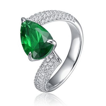 Sterling Silver Pear-Cut Green Cubic Zirconia Bypass Ring