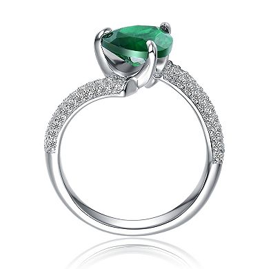Sterling Silver Pear-Cut Green Cubic Zirconia Bypass Ring