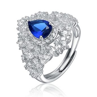 Sterling Silver Blue & Clear Cubic Zirconia Cluster Ring