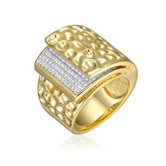 14k Gold Over Silver Cubic Zirconia Hammered Coiled Wrap Ring