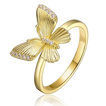 14k Gold Over Silver Cubic Zirconia Textured Butterfly Ring