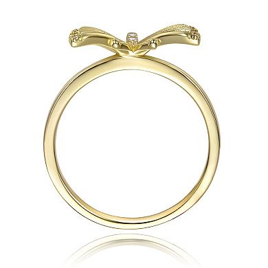 14k Gold Over Silver Cubic Zirconia Textured Butterfly Ring