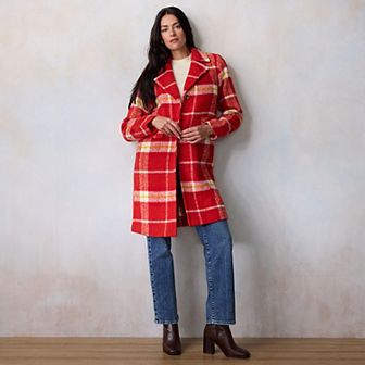 Women's LC Lauren Conrad Long Plaid Overcoat