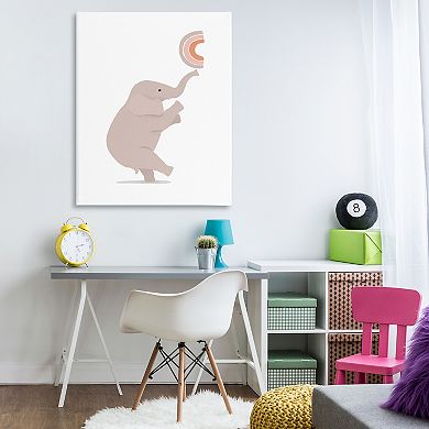 Stupell Home Decor Elephant Balancing Rainbow Canvas Wall Art
