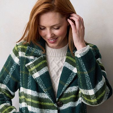 Petite LC Lauren Conrad Long Plaid Overcoat