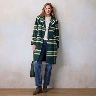 Petite LC Lauren Conrad Long Plaid Overcoat