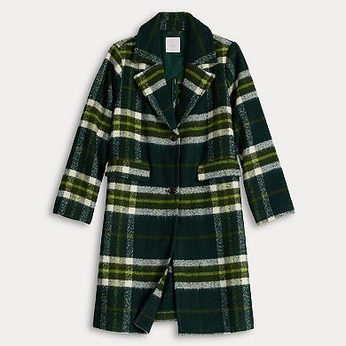Petite LC Lauren Conrad Long Plaid Overcoat