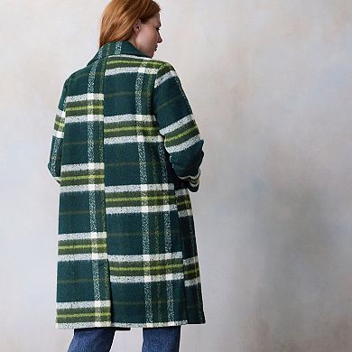 Petite LC Lauren Conrad Long Plaid Overcoat