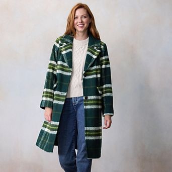 Petite LC Lauren Conrad Long Plaid Overcoat