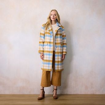 Petite LC Lauren Conrad Long Plaid Overcoat
