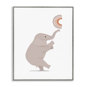 Stupell Home Decor Elephant Balancing Rainbow Framed Canvas Wall Art
