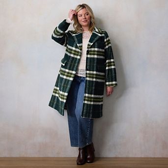 Plus Size LC Lauren Conrad Long Plaid Overcoat