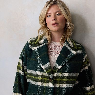 Plus Size LC Lauren Conrad Long Plaid Overcoat
