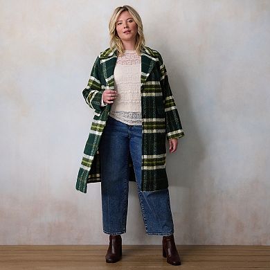 Plus Size LC Lauren Conrad Long Plaid Overcoat