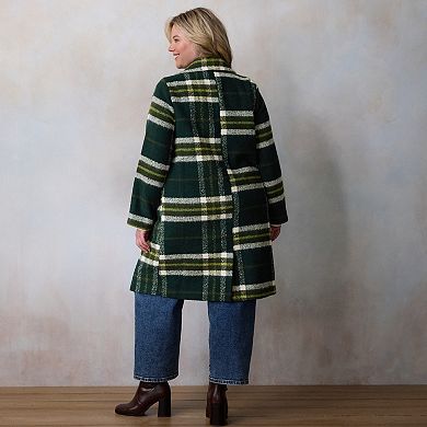 Plus Size LC Lauren Conrad Long Plaid Overcoat
