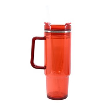 Clear Red 30 oz. Tumbler with Straw and Handle