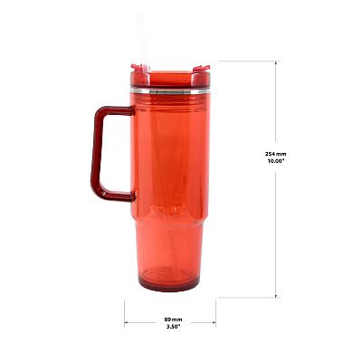 Clear Red 30 oz. Tumbler with Straw and Handle