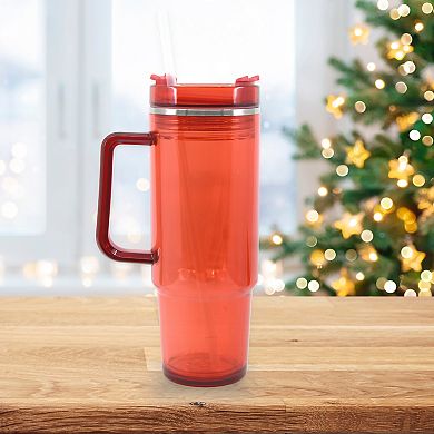 Clear Red 30 oz. Tumbler with Straw and Handle