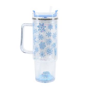 Snowflakes Confetti 30 oz. Clear Tumbler with Straw and Handle
