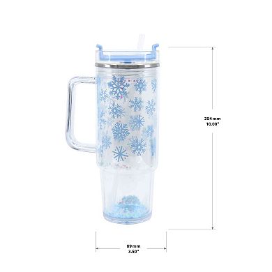 Snowflakes Confetti 30 oz. Clear Tumbler with Straw and Handle