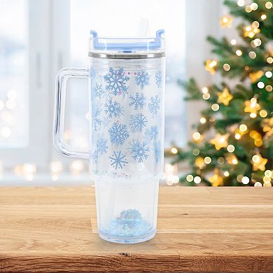 Snowflakes Confetti 30 oz. Clear Tumbler with Straw and Handle