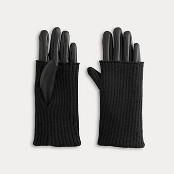 Women's Sonoma Goods For Life® Ribbed Knit Cuff Faux Leather Fingertip Gloves