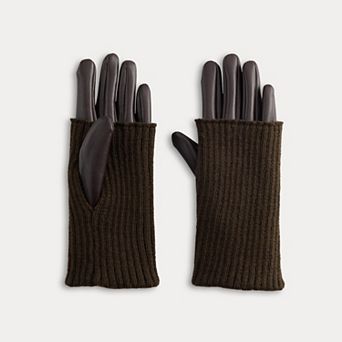 Women's Sonoma Goods For Life® Ribbed Knit Cuff Faux Leather Fingertip Gloves