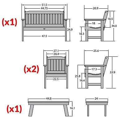 Highwood USA 1 Lehigh 4-ft. Garden Bench, 2 Lehigh Garden Chairs & 1 Conversation Table Set