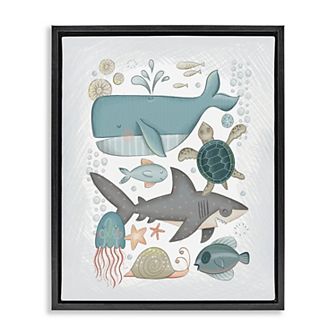 Stupell Home Decor Blue Maritime Animals Framed Canvas Wall Art