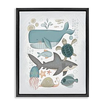 Stupell Home Decor Blue Maritime Animals Framed Canvas Wall Art