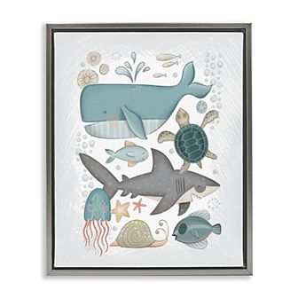 Stupell Home Decor Blue Maritime Animals Framed Canvas Wall Art