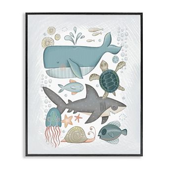Stupell Home Decor Blue Maritime Animals Thin Framed Canvas Wall Art