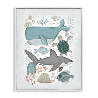 Stupell Home Decor Blue Maritime Animals Thin Framed Canvas Wall Art