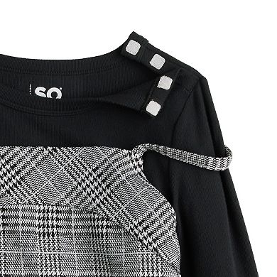 Girls 6-16 SO® Adaptive Plaid Dress and Long Sleeve Top Set
