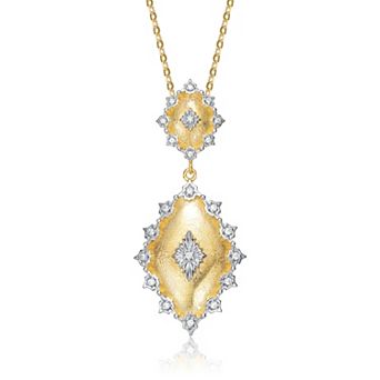 Rhodium and 14k Gold Plated Sterling Silver Cubic Zirconia Pendant Necklace