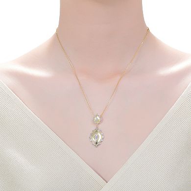 Rhodium and 14k Gold Plated Sterling Silver Cubic Zirconia Pendant Necklace