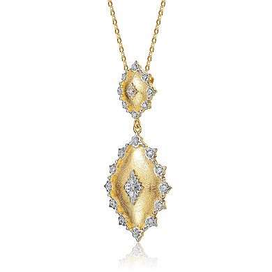 Rhodium and 14k Gold Plated Sterling Silver Cubic Zirconia Pendant Necklace