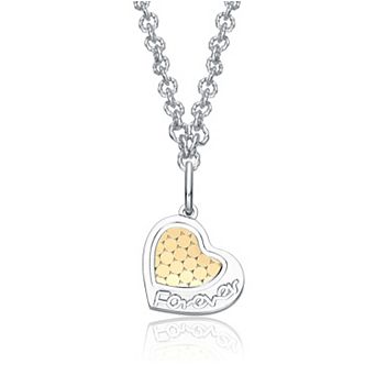Sterling Silver Forever Embrace 14k Gold Textured Heart Pendant Necklace