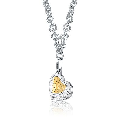 Sterling Silver Forever Embrace 14k Gold Textured Heart Pendant Necklace