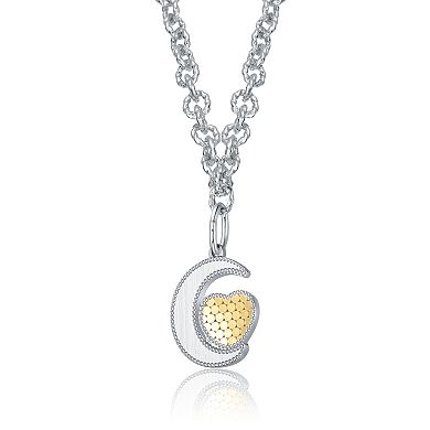 Two-Tone Crescent Moon and Heart Pendant Necklace