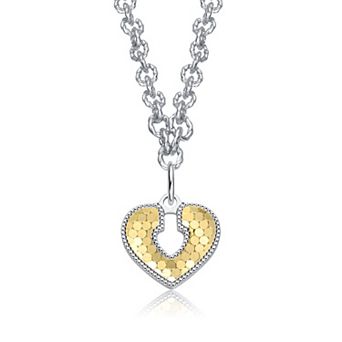 Two-Tone Textured Open Padlock Pendant Necklace