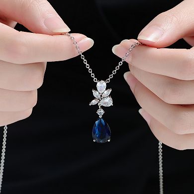 Sterling Silver Cubic Zirconia Floral Pendant Necklace