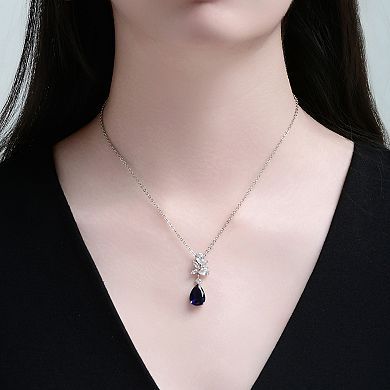 Sterling Silver Cubic Zirconia Floral Pendant Necklace