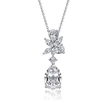 Sterling Silver Cubic Zirconia Floral Pendant Necklace