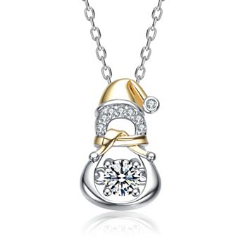 Two-Tone Cubic Zirconia Santa Snowman With Hat Pendant Necklace