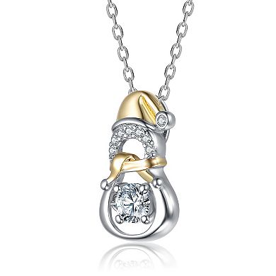 Two-Tone Cubic Zirconia Santa Snowman With Hat Pendant Necklace